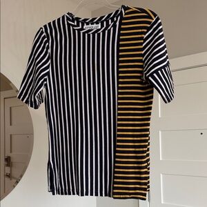 Derek Lam Black and Yellow Striped Short Sleeve Tee